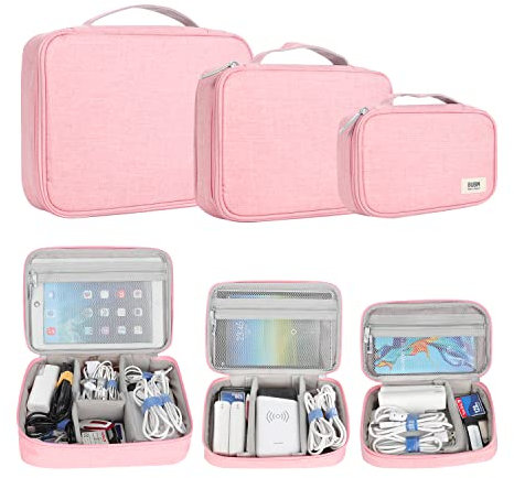BUBM Cable Organizer Bag 3pcs Electronics Travel Organizer for Hard Drives, Cables, Phone, USB, SD Card