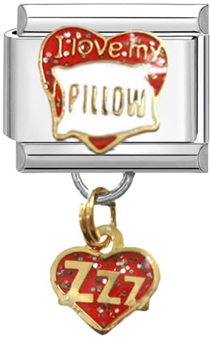 Quiges - 9mm Italian Style Charm Modul Edelstahl Aufhänger ich liebe mein kissen für Italienische Armbänder