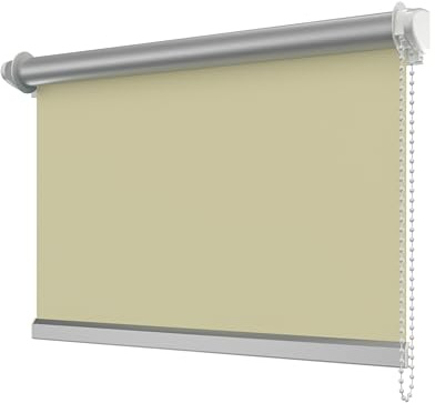 INTERDECO Verdunkelungsrollo mit Seitenzug, Thermo-Rollo, aus Polyester, Klemmfix-Rollo ohne Bohren, Beige, verdunkelnd mit rückseitiger Silberbeschichtung, Typ 3005, 75,5 x 175 cm