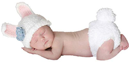 White Rabbit, Newborn Baby Girl Boy Crochet Knit Costume Photo Photography Prop Hats Outfits