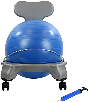 CanDo Children's Ball Chair - Inflatable Ergonomic Active Seating Exercise Ball Chair With Air Pump for Home, Office, and Classroom for Kids, Blue