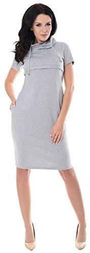 Purpless Maternity Nursing Breastfeeding Funnel Neck Dress 6225 (8, Light Gray Melange)