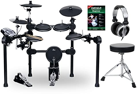 XDrum DD-520 SET 1 E-Drum Set (elektronisches Schlagzeug mit Hocker, Kopfhörer, Sticks & Fußmaschine, 458 Sounds, USB) schwarz