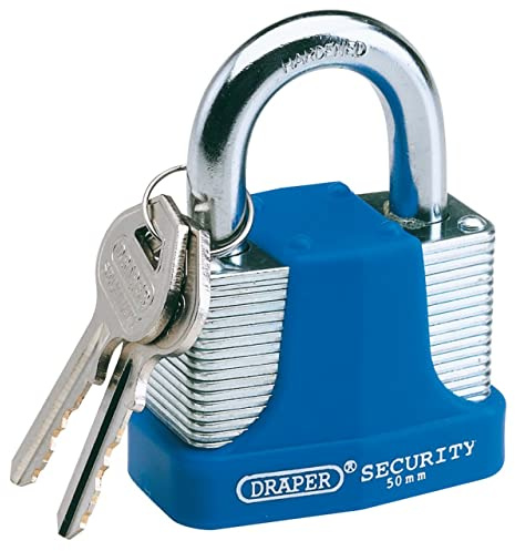 Draper 64182 Laminated Steel Padlock and 2 Keys with Hardened Shackle/Bumper 50 Millimeters