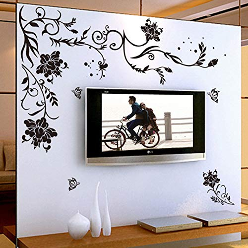 HALLOBO® XXL Wandtattoo Blumenranke Schwarz Rebe Wandaufkleber Schmetterlinge Wandsticker Wall Sticker Wohnzimmer Schlafzimmer Deko