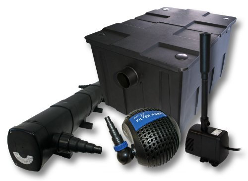 Wiltec Komplettset: CBF-550 Teichfilter bis 60000L Teichfilteranlage als Durchlauffilter, NEO10000 Teichpumpe 10000l/h 80W, CUV-272 Teichklärer UVC Klärer mit 72W, HJ-943 Springbrunnenpumpe 800l/h 16W