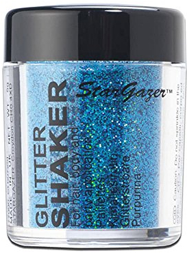Stargazer Starlight Glitter Shaker, Blue Halo. Cosmetic glitter powder for use on the eyes, lips, face, body, hair and nails.