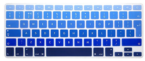 Se7enline Compatible with MacBook Pro 13 15 17 with/without Retina Display and MacBook Air 13 inch European Keyboard Layout Soft English Letter Silicone Keyboard Cover Skin Protector, Gradient Blue