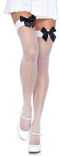 Leg Avenue 9018 - Netz Strümpfe mit Bogen, Einheitsgröße, weiß/schwarz