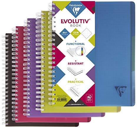 Clairefontaine 329155C Evolutiv Book (mit Register, DIN A4, 21 x 29,7 cm, kariert, 120 Blatt) 1 Stück farbig sortiert