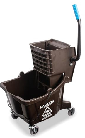 CFS Plastic Commercial Mop Bucket with Side-Press Wringer, 26 Quarts, Brown