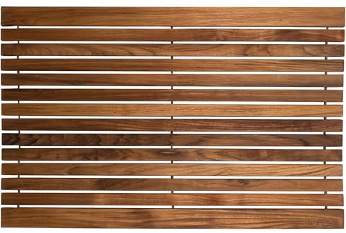 Nordic Style Teak Dusch- und Badewannen-Matte – für den Innen- und Außenbereich – rutschfeste Holzplattform für Sauna, Bodenbelag Dekor und Schutz (79.8x49.8 cm, geölte Oberfläche mit Gummifüßen)