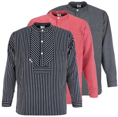 modAS Unisex Finkenwerder Fischerhemd Basic Line - Hemd Seemann Skipper Fischer-Hemd gestreift aus Baumwolle mit schmalen Streifen in Blau Größe M