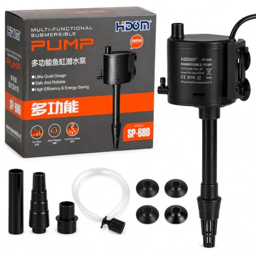 Hidom SP-680 Submersible Aquarium Pump, 5W, 370 LPH with Venturi | Compact pump for small to medium freshwater and marine aquariums with Venturi aeration and 0.7m maximum head