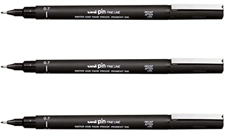 Uni-Ball Pin Zeichenstift, ultrafeine Linienmarker, 0,7 mm, schwarze Tinte, 3 Stück