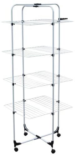 MSV - Étendoir Tour 4 Niveaux 40M en Acier Blanc, Dimensions 69x69x170cm, Capacité de Séchage Élevée, Robuste et Durable, Optimisation de l'espace pour Vêtements, Tapis et Plus