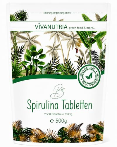 VivaNutria Bio Spirulina Tabletten 500g | aus kontrolliert biologischem Anbau I 2500 Bio Algen Presslinge ohne Zusätze - rein & natürlich I schonend verarbeitet | Rohkostqualität | vegan