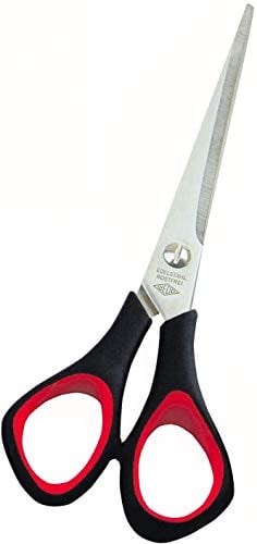 Wedo 97665 Universalschere (rostfreier Edelstahl, spitz, Kunststoff Softgriffe 16 cm) schwarz/rot