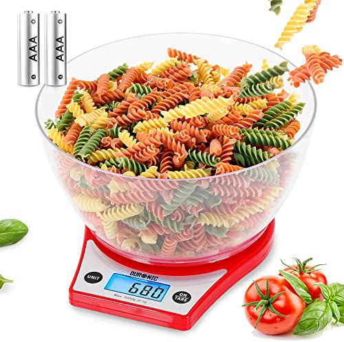 Duronic KS6000 RD Küchenwaage, 5 kg Digitalwaage rund mit 2,5 L abnehmbarer Schüssel, grammgenau Präzision-Feinwaage, Haushaltswaage mit Tara-Funktion