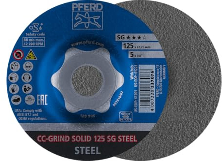PFERD CC-Grind®-Solid Grinding Disc, 5 x 7/8 - SG Steel, Ceramic - High-Performance Grinding Disc for Precision Steel Work - Innovative Design Delivers Rapid Results - Part 61201