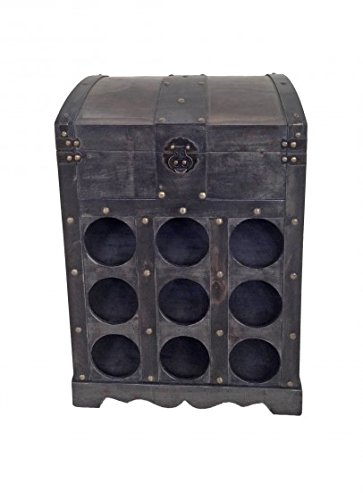 Garden Pleasure Design Wein Flaschen Aufbewahrung Regal Holz Truhe braun Metallbeschlag Kolonial Stil Harms 304004