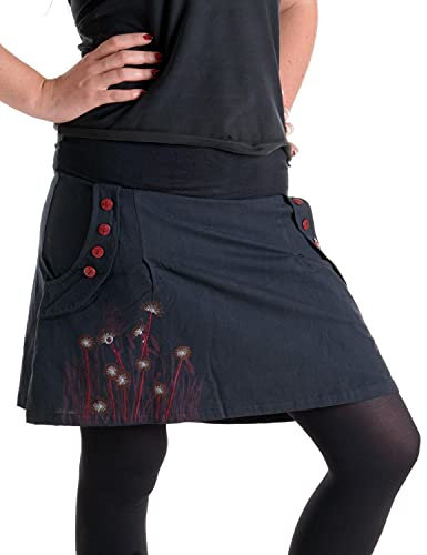 Vishes - Alternative Bekleidung - Bedruckter und bestickter Baumwollrock mit Blumen schwarz 46