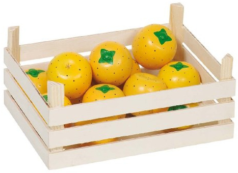 Goki 51884 - 12 Apfelsinen mit Holzkiste 16,5 x 12,5 cm