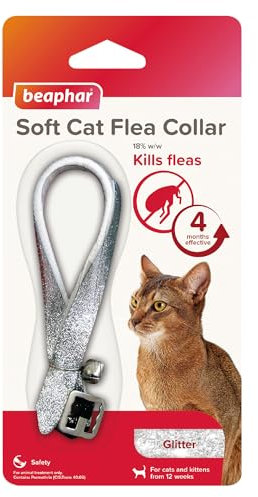 Beaphar, Soft Flea Collar for Cats, Kills Fleas For up to 4 Months, Veterinary Medicine, Adjustable With Safety Mechanism, For Cats From 12 Weeks of Age, 1 x Glitter Collar, Colours May Vary