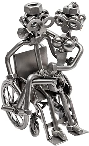 STEEMO Original Schraubenmännchen Figur: Liebe & Zusammenhalt – Handgefertigte Metall-Skulptur aus Stahl, emotionale Deko & Geschenkidee für Rollstuhlfahrer, Partner & besondere Menschen, 11x10x16 cm