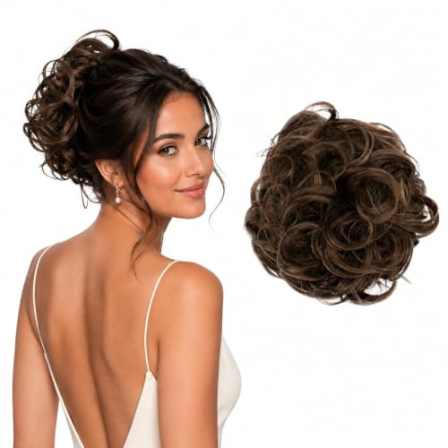CAISHA Large Hairpiece Scrunchy Instant Updo Curly Messy Bun Brunette Mix G18E