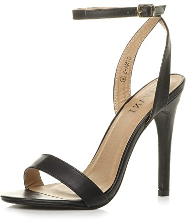 Ajvani Womens Ladies high Heel Ankle Strap Barely There Strappy Sandals Shoes, Black Matte, 3 UK