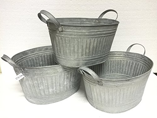 Pflanzschale Pflanztopf Blumentopf Deko Zinkwanne Wanne Vintage Landhausstil Set