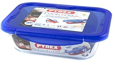 Pyrex - Cook & go - Boîte Rectangulaire en Verre avec Couvercle Hermétique et Étanche Ø 24 cm - Cuisinez au Four, Conservez et Emportez