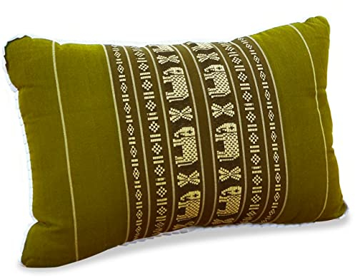 livasia Sofakissen Dekokissen - 22x33x13cm - Nackenkissen, Sofapolster mit Muster, Reisekissen mit Kapok, Kissen Armlehne Palettenmöbel, Garten und Balkon, handgefertigt (Grün/Elefanten)