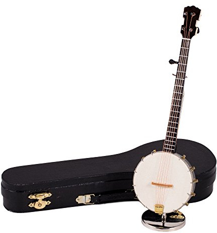 Broadway Gifts Five String Banjo with Case and Stand Instrument Replica Mini Figurine 9 Inch