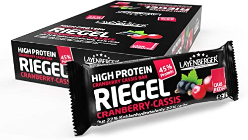 Layenberger High Protein Riegel - Fitness Power Bar, viel Eiweiß, wenig Zucker - 18er Pack (18 x 35 g) - Cranberry-Cassis