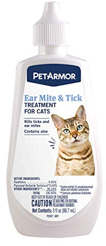 PetArmor Ear Mite Treatment for Cats, Ear Mite Medicine Kills Ticks and Ear Mites to Relieve Itchiness, Ear Mite Drops Sooths Ears with Aloe, 3oz
