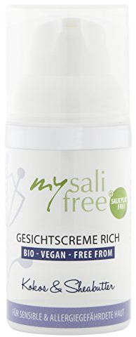 mysalifree BIO GESICHTSCREME RICH, milde Intensivpflege für sensible Haut, mit zartem Kokosduft, 30ml, 100% zertifizierte Biokosmetik, BIO + VEGAN + FREE FROM