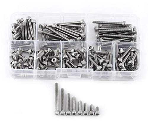 Akozon 160 piezas 304 tornillos de cabeza hexagonal de rosca métrica de acero inoxidable con caja de almacenamiento,Juego de tornillos hexagonales M3 x 6/8/10/12/16/20/25/30 mm