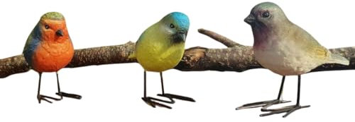 HomeZone Set of 3 Small Bird Figurines - Colourful Wildlife Decorative Ornaments - Great Gift for Bird Lovers - Tree, Patio, Pond and Rockery Garden Decorations Outdoor