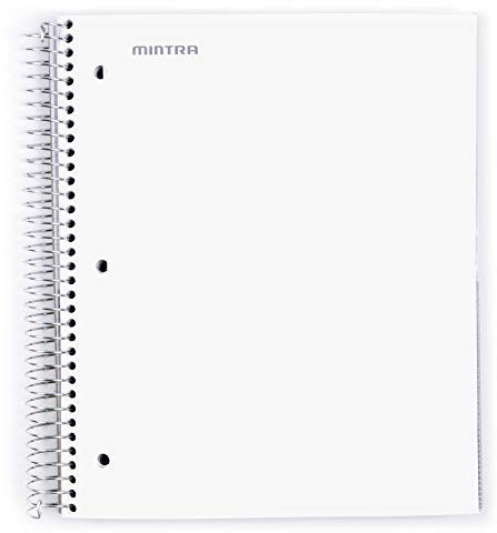 Mintra Office Durable Spiralnotizbücher, 5 Fächer (weiß, breit liniert, 1 Stück)