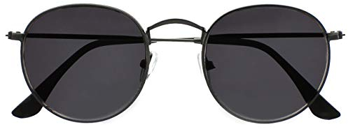 OPULIZE Sol Sonnen Leser Brille Dünner Rand Runde Retro-Metallfassungen Kratzfest Getönte Linse UV400-Schutz Metallgrau Schwarze Spitzen Herren Damen S94-7 +3.50
