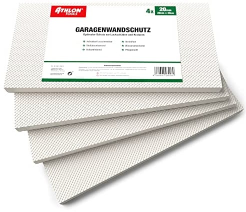 ATHLON TOOLS 4x MaxProtect Premium Garagen-Wandschutz selbstklebend - je 40 x 20 x 2,0 cm - Rammschutz Prallschutz Garagenpolster Türkantenschutz (Weiß)