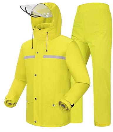 Coutyuyi Men's Rain Suit Waterproof Jacket & Trouser Suit Raincoat Unisex Rain Jacket Outdoor Anti-Storm Hooded Rainwear (S, yellow)