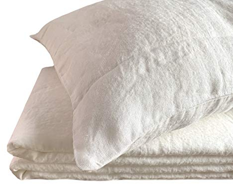 JOWOLLINA Natur Leinen Bettwäsche-Set Soft Washed Finish 180 g/m2 (Off White Soft, 135x200 cm, 80x80 cm)