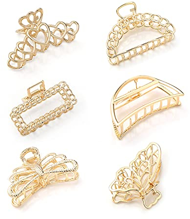 Gwotfy Pince Cheveux en Métal, 6 Pinces à Griffes en Métal Pince à cheveux dorée Griffes de cheveux Clips à griffes Grande Pince à Cheveux Antidérapante pour Femmes Filles pour Fixer les Cheveux