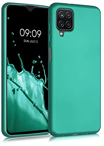 kwmobile Case Compatible with Samsung Galaxy A12 Case - Soft Slim Metallic TPU Silicone Cover - Metallic Turquoise