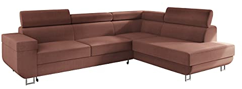 Ecksofa mit Schlaffunktion und Bettkasten Fonti, Eckcouch für Wohnzimmer, Einstellbare Kopfstützen, Sofa des Typs L, Bettfunktion, Wohnlandschaft (Manila 29, Seite: Rechts)