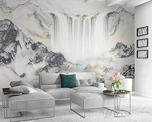 MUMUWUSG 3D-Vlies Fototapete Grau Berge Wasserfall Landschaft 3D Fototapete Moderne Wanddeko Wandbilder Moderne Wand Tapete Wohnzimmer Schlafzimmer Büro Flur Dekoration 140X70Cm