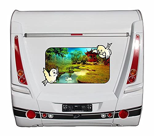 95cm! Klebe-Folie UV&Waschanlagenfest I01 Natur Zwei Schwäne weiß Fluss Natur Japan Camper Van Wohnmobil Aufkleber Sticker Decal